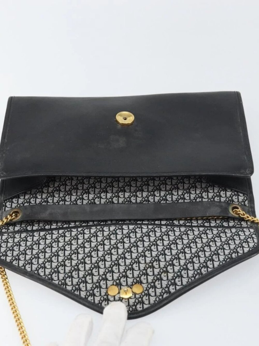 Christian Dior Chain Shoulder Bag Leather Black Gold Auth bs31815 - Picture 11 of 16
